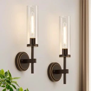 Wall Sconces Set of Two, Oil-Rubbed Bronze Bathroom Sconces with Clear Glass, Hardwired Sconces Wall Decor Set of 2, Modern Wall Light Fixtures for Bathroom Mirror Living Room Bedroom Hallway Wall Sconces Set of Two, Oil-Rubbed Bronze Bathroom Sconces with Clear Glass, Hardwired Sconces Wall Decor Set of 2, Modern Wall Light Fixtures for Bathroom Mirror Living Room Bedroom Hallway
