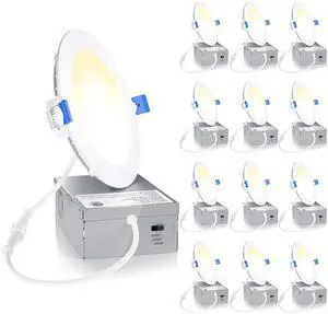 12 Pack 4 Inch LED Recessed Light, 3CCT Dimmable Canless Wafer 3000K-5000K Selectable, 5%-100% Dimmable, 750LM 9W 120V, IC & Damp Rated, ETL & FCC & UL Certified, 50000h Life Span 12 Pack 4 Inch LED Recessed Light, 3CCT Dimmable Canless Wafer 3000K-5000K Selectable, 5%-100% Dimmable, 750LM 9W 120V, IC & Damp Rated, ETL & FCC & UL Certified, 50000h Life Span