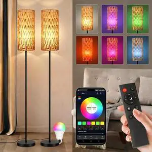 2 Pack Smart Floor Lamp for Living Room,Gaming - Remote, Timer Floor lamp with Remote, APP Control & RGB Standing lamp with Hand-Worked Rattan Shade Bluetooth Bulb Included 2 Pack Smart Floor Lamp for Living Room,Gaming - Remote, Timer Floor lamp with Remote, APP Control & RGB Standing lamp with Hand-Worked Rattan Shade Bluetooth Bulb Included
