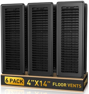 4x14 Floor Register, 6 Pack Vent Covers for Home Floor and Sidewall, Black Heavy Duty Steel Walkable Floor Vents, Rust-Proof & Adjustable Quiet Airflow Floor Vent Covers, Fits 4" x 14" Duct Openings 4x14 Floor Register, 6 Pack Vent Covers for Home Floor and Sidewall, Black Heavy Duty Steel Walkable Floor Vents, Rust-Proof & Adjustable Quiet Airflow Floor Vent Covers, Fits 4" x 14" Duct Openings