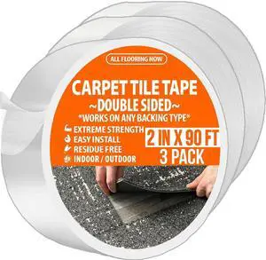 Carpet Tile Tape Double Sided 2in x 90ft (3 Pack) Heavy Duty Reinforced Web Mesh & Residue Free - Indoor Outdoor for Carpet Tiles, Hardwood, Vinyl, Rugs, Carpet, Rubber & Mat Gripper Carpet Tile Tape Double Sided 2in x 90ft (3 Pack) Heavy Duty Reinforced Web Mesh & Residue Free - Indoor Outdoor for Carpet Tiles, Hardwood, Vinyl, Rugs, Carpet, Rubber & Mat Gripper