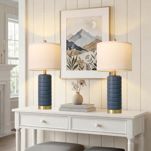 25'' Blue Table Lamps for Bedroom Living Room Set of 2, Modern Ceramic Bedside Lamps with Gold Base for Office Sideboard Entryway Side End Table Nightstand Desk Lamps Home Gift (Dark Blue) 25'' Blue Table Lamps for Bedroom Living Room Set of 2, Modern Ceramic Bedside Lamps with Gold Base for Office Sideboard Entryway Side End Table Nightstand Desk Lamps Home Gift (Dark Blue)