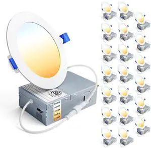 20 Pack 4 Inch LED Recessed Light, 5CCT Dimmable Canless Wafer 2700K-5000K Selectable, 5%-100% Dimmable, 750LM 9W 120V, IC & Damp Rated, ETL & FCC & UL Certified, 50000h Life Span 20 Pack 4 Inch LED Recessed Light, 5CCT Dimmable Canless Wafer 2700K-5000K Selectable, 5%-100% Dimmable, 750LM 9W 120V, IC & Damp Rated, ETL & FCC & UL Certified, 50000h Life Span