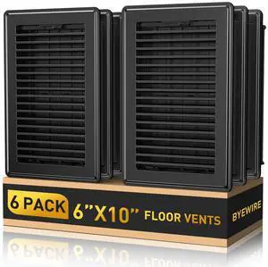 Floor Register Fits 6"x 10" & 10"x6" Duct Opening, 6-Pack Black Floor Vents Heavy Duty Steel Walkable Vent Covers for Home Floor, Sidewall, Adjustable Quiet Airflow, Rust-Proof Air Register Vent Cover Floor Register Fits 6"x 10" & 10"x6" Duct Opening, 6-Pack Black Floor Vents Heavy Duty Steel Walkable Vent Covers for Home Floor, Sidewall, Adjustable Quiet Airflow, Rust-Proof Air Register Vent Cover