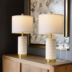 Small Bedside Table Lamps with USB Ports for Bedroom, 21.5'' White Nightstand Lamps for Night Stands, Modern Ceramic Bedroom Lamps for Living Room End Table, White and Beige Small Bedside Table Lamps with USB Ports for Bedroom, 21.5'' White Nightstand Lamps for Night Stands, Modern Ceramic Bedroom Lamps for Living Room End Table, White and Beige