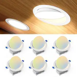 6 Pack 6 Inch LED Eyeball Gimbal Recessed Light, 5CCT Dimmable 360°+90° Rotatable, 10%-100% Dimmable, 2700K-5000K Selectable, 12W 1300LM, 90+CRI, 120V, 100° Beam, ETL&FCC&IC Certified 6 Pack 6 Inch LED Eyeball Gimbal Recessed Light, 5CCT Dimmable 360°+90° Rotatable, 10%-100% Dimmable, 2700K-5000K Selectable, 12W 1300LM, 90+CRI, 120V, 100° Beam, ETL&FCC&IC Certified