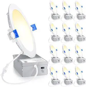 12 Pack 6 Inch LED Recessed Light, 3CCT Dimmable Canless Wafer 3000K-5000K Selectable, 5%-100% Dimmable, 1200LM 12W 120V, IC & Damp Rated, ETL & FCC & UL Certified, 50000h Life Span 12 Pack 6 Inch LED Recessed Light, 3CCT Dimmable Canless Wafer 3000K-5000K Selectable, 5%-100% Dimmable, 1200LM 12W 120V, IC & Damp Rated, ETL & FCC & UL Certified, 50000h Life Span