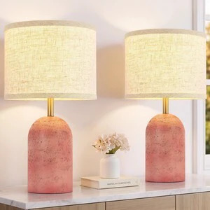 Table Lamps Set of 2, Resin Bedside Lamps for Living Room Bedroom 18" Modern End Table Desk Lamp for Nightstand, Entryway, Home Office, Pink Stone-Like Lamps with Linen Shade Table Lamps Set of 2, Resin Bedside Lamps for Living Room Bedroom 18" Modern End Table Desk Lamp for Nightstand, Entryway, Home Office, Pink Stone-Like Lamps with Linen Shade