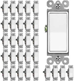 30 Bulk 3 Way Decorator Light Switch, Single Pole or Three Way UL Listed, On/Off Paddle Rocker Interrupter, 15A 120/277V, Electrical Wall Light Switches, White 30 Bulk 3 Way Decorator Light Switch, Single Pole or Three Way UL Listed, On/Off Paddle Rocker Interrupter, 15A 120/277V, Electrical Wall Light Switches, White