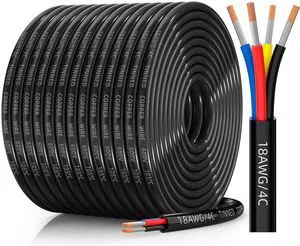 18 Gauge Wire, 18/4 Conductor Tinned Copper Electrical Wire, 200T Flexible, Waterproof, Flame Retardant, Low Voltage 18 AWG Stranded PVC 4 Wire Cable for Automotive, RV, Marine, RGB LED Strip 18 Gauge Wire, 18/4 Conductor Tinned Copper Electrical Wire, 200T Flexible, Waterproof, Flame Retardant, Low Voltage 18 AWG Stranded PVC 4 Wire Cable for Automotive, RV, Marine, RGB LED Strip
