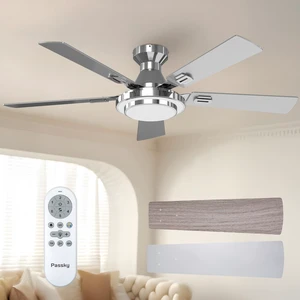 52 Inch Silver Sleek Ceiling Fans with 2-Ring Lights, Remote Control Flush mount, remote control, 3-color dimmable light, quiet reversible DC motor, easy install, bedroom, covered outdoor areas 52 Inch Silver Sleek Ceiling Fans with 2-Ring Lights, Remote Control Flush mount, remote control, 3-color dimmable light, quiet reversible DC motor, easy install, bedroom, covered outdoor areas