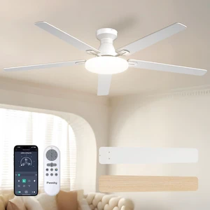 60 Inch White Low Profile Ceiling Fans with Lights and Remote Flush mount, 3-color dimmable light, quiet reversible DC motor, easy install, memory, APP, bedroom, covered outdoor areas 60 Inch White Low Profile Ceiling Fans with Lights and Remote Flush mount, 3-color dimmable light, quiet reversible DC motor, easy install, memory, APP, bedroom, covered outdoor areas