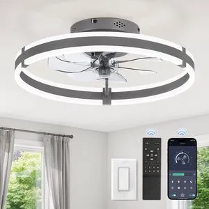 Low Profile 19.7'' Ceiling Fans with Lights and Remote, Gray 3000-6000K Dimmable LED Fandelier, Quiet DC Motor, Reversible Airflow, 6 Wind Speeds, Timer, Bedroom, Living Room, Kitchen Low Profile 19.7'' Ceiling Fans with Lights and Remote, Gray 3000-6000K Dimmable LED Fandelier, Quiet DC Motor, Reversible Airflow, 6 Wind Speeds, Timer, Bedroom, Living Room, Kitchen