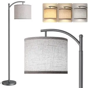 Floor Lamp for Living Room with 3 Color Temperatures LED Bulb, Standing Lamp Tall Industrial Floor Lamp Reading for Bedroom, Office (9W LED Bulb, Beige Lampshade Included) -Grey Floor Lamp for Living Room with 3 Color Temperatures LED Bulb, Standing Lamp Tall Industrial Floor Lamp Reading for Bedroom, Office (9W LED Bulb, Beige Lampshade Included) -Grey