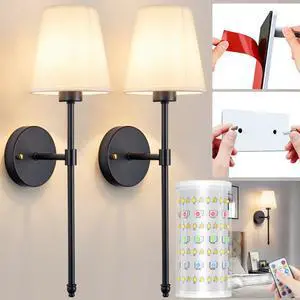 Battery Operated Wall Sconce, Peel and Stick Sconces Set of 2 Wireless Adhesive Stick On Wall Sconce, 10000mAh Rechargeable RGB Bulb with Remote, No Drill Wall Light for Bedroom Decor Battery Operated Wall Sconce, Peel and Stick Sconces Set of 2 Wireless Adhesive Stick On Wall Sconce, 10000mAh Rechargeable RGB Bulb with Remote, No Drill Wall Light for Bedroom Decor
