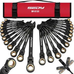 Premium 24-Piece Flex-Head Ratcheting Wrench Set, Metric(819mm)& SAE(1/4-7/8") Combination Wrenches, 72-Tooth CR-V Steel with Durable Black Finish, Ratchet Spanners with Roll-Up Tool Pouch for Repair Premium 24-Piece Flex-Head Ratcheting Wrench Set, Metric(819mm)& SAE(1/4-7/8") Combination Wrenches, 72-Tooth CR-V Steel with Durable Black Finish, Ratchet Spanners with Roll-Up Tool Pouch for Repair
