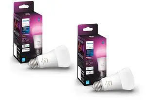 Smart White and Color Ambiance 60W A19 Light Bulb, 2-Pack Indoor Smart Light Bulb, Use with Hue App, Works with Alexa, Google Assistant and Apple HomeKit Smart White and Color Ambiance 60W A19 Light Bulb, 2-Pack Indoor Smart Light Bulb, Use with Hue App, Works with Alexa, Google Assistant and Apple HomeKit