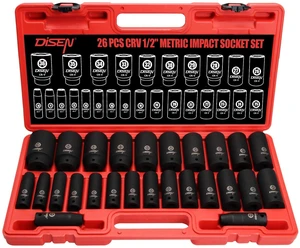26 Pcs Metric 1/2" Impact Socket Set 10mm - 36mm Deep Sockets Set Impact, 6-Point,Cr-V,Rugged Construction 1/2 Inches Drive Socket 26 Pcs Metric 1/2" Impact Socket Set 10mm - 36mm Deep Sockets Set Impact, 6-Point,Cr-V,Rugged Construction 1/2 Inches Drive Socket