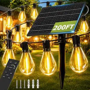 200FT Solar String Lights Outdoor, Dimmable Patio Lights Solar Powered with Remote & USB Port 72+2 LED Shatterproof Bulbs 3 Light Modes, Waterproof Solar Light for Camping Backyard Garden 200FT Solar String Lights Outdoor, Dimmable Patio Lights Solar Powered with Remote & USB Port 72+2 LED Shatterproof Bulbs 3 Light Modes, Waterproof Solar Light for Camping Backyard Garden