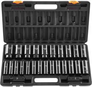 1/2" Drive Impact Socket Set, 26 Piece, Metric 10 to 36 mm Deep Large Jumbo Impact Sockets, 6 Point, Cr-V, Easy-to-Read Size Markings, Rugged Construction, with Storage Case 1/2" Drive Impact Socket Set, 26 Piece, Metric 10 to 36 mm Deep Large Jumbo Impact Sockets, 6 Point, Cr-V, Easy-to-Read Size Markings, Rugged Construction, with Storage Case