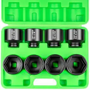 3/4 Drive Stubby Impact Socket Set, 8 PCS Axle Nut Set 12point SAE Standard Sizes 2-1/16, 2-1/8, 2-3/16, 2-1/4, 2-5/16, 2-3/8, 2-7/16, 2-1/2, Heavy Duty Use In Removing And Installing Axle Nuts 3/4 Drive Stubby Impact Socket Set, 8 PCS Axle Nut Set 12point SAE Standard Sizes 2-1/16, 2-1/8, 2-3/16, 2-1/4, 2-5/16, 2-3/8, 2-7/16, 2-1/2, Heavy Duty Use In Removing And Installing Axle Nuts