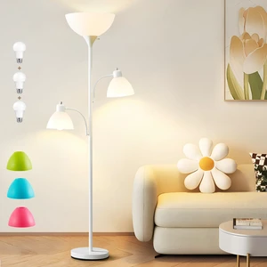 White Floor Lamp, 72" Tall Standing Floor Lamp with 5 Replace Lampshades Torchiere Lamps with 8W Adjustable Reading Lights, Floor Lamps for Living Room, Bedroom, Office, Bulbs Included White Floor Lamp, 72" Tall Standing Floor Lamp with 5 Replace Lampshades Torchiere Lamps with 8W Adjustable Reading Lights, Floor Lamps for Living Room, Bedroom, Office, Bulbs Included
