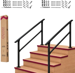 CR Fence & Rail Handrails for Outdoor Steps & Indoor Stair Railing Kit, 3-4 Steps Safety Hand Rail for Porch & Deck (Pack of 2) CR Fence & Rail Handrails for Outdoor Steps & Indoor Stair Railing Kit, 3-4 Steps Safety Hand Rail for Porch & Deck (Pack of 2)