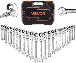 24-piece Ratcheting Wrench Set with 180° Flex Head, Anti-Slip Tooth, Combination Wrench Sets with Organizer Box, Metric 8-19mm & SAE 1/4-3/4", Polished 24-piece Ratcheting Wrench Set with 180° Flex Head, Anti-Slip Tooth, Combination Wrench Sets with Organizer Box, Metric 8-19mm & SAE 1/4-3/4", Polished
