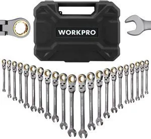 22-Piece Ratcheting Wrench Set, Flex-Head & Nickel Plating Metric & SAE (6-18 mm & 1/4-3/4''), 72 Teeth Cr-V Steel, Combination Wrench Set with Organizer Box for Auto Repair & Home DIY 22-Piece Ratcheting Wrench Set, Flex-Head & Nickel Plating Metric & SAE (6-18 mm & 1/4-3/4''), 72 Teeth Cr-V Steel, Combination Wrench Set with Organizer Box for Auto Repair & Home DIY