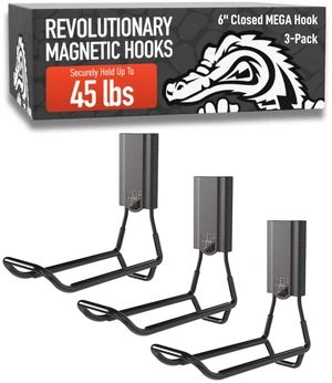MEGA 6 in Closed Hooks, 45 lb Magnetic Hooks 3 Pack Patented Easy-Release, Non-Slip Grip. Works on steel cabinets, doors, garage, toolboxes, pole barns, utility vans & more MEGA 6 in Closed Hooks, 45 lb Magnetic Hooks 3 Pack Patented Easy-Release, Non-Slip Grip. Works on steel cabinets, doors, garage, toolboxes, pole barns, utility vans & more
