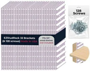 Shelf Bracket - Shelf Brackets for Wall - Wall Mount Shelf - Floating Shelf Hardware - Shelving Brackets for Home - Garage Shelf Brackets - Wood Not Included - 32 Pack (16 Pair) White Shelf Bracket - Shelf Brackets for Wall - Wall Mount Shelf - Floating Shelf Hardware - Shelving Brackets for Home - Garage Shelf Brackets - Wood Not Included - 32 Pack (16 Pair) White