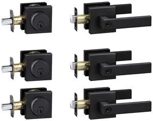 Exterior Door Lock Set with Deadbolt, Front Door Handle Set with Deadbolt, Door Levers Single Cylinder Deadbolt Set, Keyed Alike Heavy Duty Keyed Entry Handles Locksets,(Matte Black,3Pack) Exterior Door Lock Set with Deadbolt, Front Door Handle Set with Deadbolt, Door Levers Single Cylinder Deadbolt Set, Keyed Alike Heavy Duty Keyed Entry Handles Locksets,(Matte Black,3Pack)