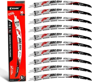 Arc Edge Reciprocating Saw Blades, 15-Inch 6TPI for Pruning, 10-Pack U-Groove Chip Removal, Extra-Long Arc Edge, Fleam Ground Teeth, Deep Gullets, Up to 3x Life, for Tree Trimming, Green Wood Arc Edge Reciprocating Saw Blades, 15-Inch 6TPI for Pruning, 10-Pack U-Groove Chip Removal, Extra-Long Arc Edge, Fleam Ground Teeth, Deep Gullets, Up to 3x Life, for Tree Trimming, Green Wood