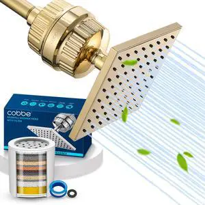 High Pressure Filtered Shower Head with Filters for Hard Water Combo Rain Showerheads with 20 Stage Water Softener for Healthier Skin & Hair Remove Chlorine and Harmful Substances, Gold High Pressure Filtered Shower Head with Filters for Hard Water Combo Rain Showerheads with 20 Stage Water Softener for Healthier Skin & Hair Remove Chlorine and Harmful Substances, Gold