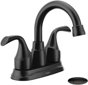 Idora Matte Black Two-Handle Centerset Bathroom Sink Faucet with Drain Assembly, 84115BL Idora Matte Black Two-Handle Centerset Bathroom Sink Faucet with Drain Assembly, 84115BL