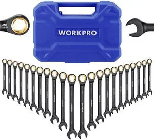 22-Piece Ratcheting Wrench Set, Metric 6-18mm & SAE 1/4-3/4" Anti-slip Teeth, Organizer Box, for Home Project, Machinery 22-Piece Ratcheting Wrench Set, Metric 6-18mm & SAE 1/4-3/4" Anti-slip Teeth, Organizer Box, for Home Project, Machinery