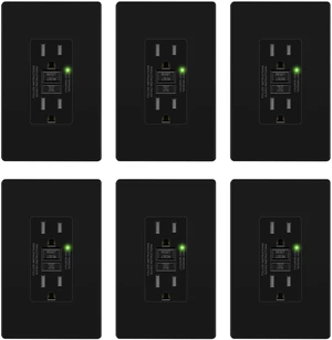 GFCI Outlet 15Amp, GFCI Receptacle, ETL Listed, Matte Black, 6-Pack Tamper-Resistant Receptacle, LED Indicator, Screwless Wall Plate,Thermoplastic, No-False-Trip, Matte Black GFCI Outlet 15Amp, GFCI Receptacle, ETL Listed, Matte Black, 6-Pack Tamper-Resistant Receptacle, LED Indicator, Screwless Wall Plate,Thermoplastic, No-False-Trip, Matte Black
