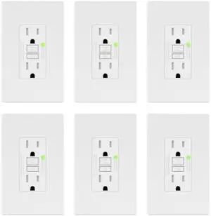 GFCI Outlet 15Amp, GFCI Receptacle, ETL Listed, Matte White, 6-Pack Tamper-Resistant Receptacle, LED Indicator, Screwless Wall Plate, Thermoplastic, No-False-Trip, Matte White GFCI Outlet 15Amp, GFCI Receptacle, ETL Listed, Matte White, 6-Pack Tamper-Resistant Receptacle, LED Indicator, Screwless Wall Plate, Thermoplastic, No-False-Trip, Matte White