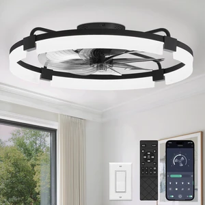 24" Ceiling Fans with Lights, Low Profile Fandelier for Bedroom Flush Mount Fan Light, Stepless Dimmable, App/Remote Control, 3 CCT Led, 6 Speeds, Quiet Reversible DC Motor, Black 24" Ceiling Fans with Lights, Low Profile Fandelier for Bedroom Flush Mount Fan Light, Stepless Dimmable, App/Remote Control, 3 CCT Led, 6 Speeds, Quiet Reversible DC Motor, Black