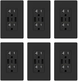 USB Wall Outlets, 3-Ports C Wall Outlets Receptacles, Matte Black 20 Amp Outlets with USB Ports, TR Tamper-Resistant Outlets, Screwless Wall Plate Included, UL & CUL Listed, 6 Pack USB Wall Outlets, 3-Ports C Wall Outlets Receptacles, Matte Black 20 Amp Outlets with USB Ports, TR Tamper-Resistant Outlets, Screwless Wall Plate Included, UL & CUL Listed, 6 Pack