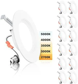 5/6 Inch LED Recessed Can Lights, 5CCT, 9W, 1000LM, 12 Pack Retrofit Baffle Trim, 5%-100% Dimmable, 2700K-5000K Selectable CCT, Damp&IC Rated, ETL&FCC Certified, Quick E26 Install 5/6 Inch LED Recessed Can Lights, 5CCT, 9W, 1000LM, 12 Pack Retrofit Baffle Trim, 5%-100% Dimmable, 2700K-5000K Selectable CCT, Damp&IC Rated, ETL&FCC Certified, Quick E26 Install