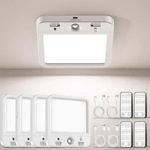 Rechargeable Motion Sensor Ceiling Light, Wireless Remote, 4-Pack Wireless LED Shower Light, 8000mAh Battery Long Lasting Closet Light, 3 Color Dimmable, Timer, No Wiring for Hallway Pantry Rechargeable Motion Sensor Ceiling Light, Wireless Remote, 4-Pack Wireless LED Shower Light, 8000mAh Battery Long Lasting Closet Light, 3 Color Dimmable, Timer, No Wiring for Hallway Pantry