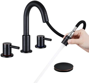 Bathroom Faucet 3 Hole with Pull Down Sprayer, Oil Rubbed Bronze Lead-free stainless steel, pop-up drain, 2-handle, 360°swivel, 8-inch widespread Faucet for RV/vanity sink, 3-hole mount Bathroom Faucet 3 Hole with Pull Down Sprayer, Oil Rubbed Bronze Lead-free stainless steel, pop-up drain, 2-handle, 360°swivel, 8-inch widespread Faucet for RV/vanity sink, 3-hole mount