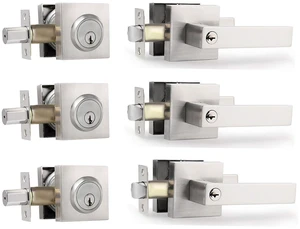 Exterior Door Lock Set with Deadbolt, Front Door Handle Set with Deadbolt, Door Levers Single Cylinder Deadbolt Set, Keyed Alike Heavy Duty Keyed Entry Handles Locksets,(Satin Nickel,3Pack) Exterior Door Lock Set with Deadbolt, Front Door Handle Set with Deadbolt, Door Levers Single Cylinder Deadbolt Set, Keyed Alike Heavy Duty Keyed Entry Handles Locksets,(Satin Nickel,3Pack)