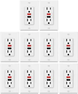 10 Pack 15 Amp GFCI Outlets, Decor GFI Receptacles, ETL Listed Slim Design, 15a Non-Tamper Resistant with LED Indicator, Ground Fault Circuit Interrupter, Wallplate Included 10 Pack 15 Amp GFCI Outlets, Decor GFI Receptacles, ETL Listed Slim Design, 15a Non-Tamper Resistant with LED Indicator, Ground Fault Circuit Interrupter, Wallplate Included