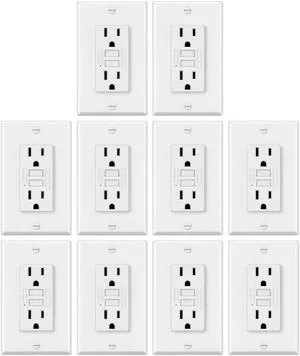 10 Pack GFCI Outlets 15 Amp, NTR GFI Receptacle, ETL Listed, White Slim Design, 15a Non-Tamper Resistant with LED Indicator, Ground Fault Circuit Interrupter, Wallplate Included 10 Pack GFCI Outlets 15 Amp, NTR GFI Receptacle, ETL Listed, White Slim Design, 15a Non-Tamper Resistant with LED Indicator, Ground Fault Circuit Interrupter, Wallplate Included