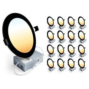 16 Pack 6 Inch LED Recessed Ceiling Light, Dimmable, 2700K-5000K 5CCT, 1200LM 12W 120V, High Brightness Canless Wafer Downlight, Black - ETL&FCC&IC 16 Pack 6 Inch LED Recessed Ceiling Light, Dimmable, 2700K-5000K 5CCT, 1200LM 12W 120V, High Brightness Canless Wafer Downlight, Black - ETL&FCC&IC