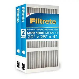 20x25x4 AC Furnace Air Filter, MERV 13, MPR 1900, Premium Allergen, Bacteria & Virus Filter, Electrostatic Air Cleaning Filter, 2-Pack (Actual Size 19.75 x 24.62 x 4.31 in) 20x25x4 AC Furnace Air Filter, MERV 13, MPR 1900, Premium Allergen, Bacteria & Virus Filter, Electrostatic Air Cleaning Filter, 2-Pack (Actual Size 19.75 x 24.62 x 4.31 in)