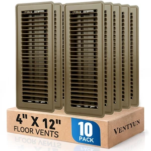 4" x 12" Floor Register Vent Covers 10-Pack, Brown Floor Vent Walkable Powder-Coated Metal Vent Covers with Adjustable Airflow, Curved Safe Edges for Home Floor 4" x 12" Floor Register Vent Covers 10-Pack, Brown Floor Vent Walkable Powder-Coated Metal Vent Covers with Adjustable Airflow, Curved Safe Edges for Home Floor