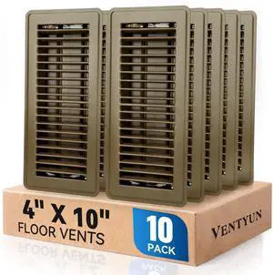 4" x 10" Floor Register Vent Covers 10-Pack, Brown Floor Vent Walkable Powder-Coated Metal Vent Covers with Adjustable Airflow, Curved Safe Edges for Home Floor 4" x 10" Floor Register Vent Covers 10-Pack, Brown Floor Vent Walkable Powder-Coated Metal Vent Covers with Adjustable Airflow, Curved Safe Edges for Home Floor